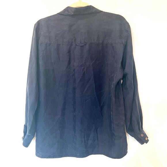 Vtg Jones New York Long Sleeve Button Down 100% Silk Blouse Navy Blue 6 Petite - Picture 3 of 10
